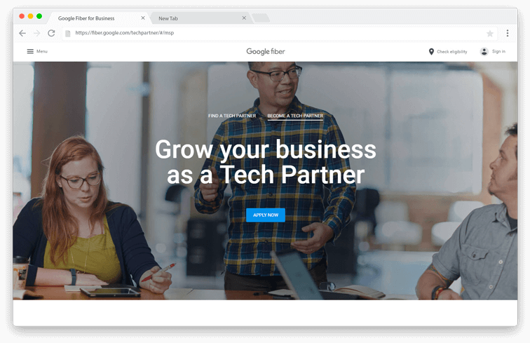 Google Fiber Become a Tech Partner page