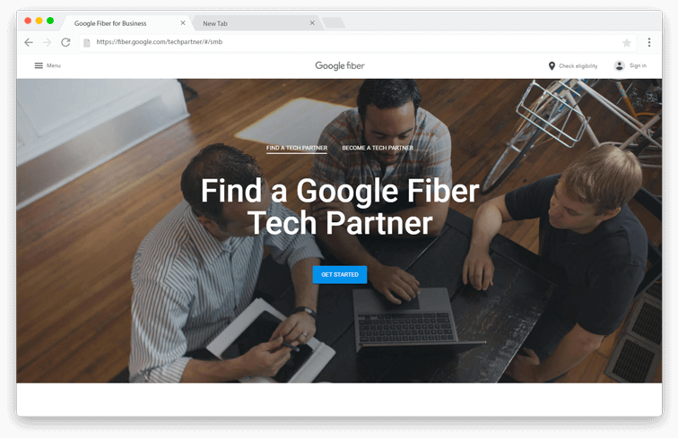 Google Fiber Find a Tech Partner page