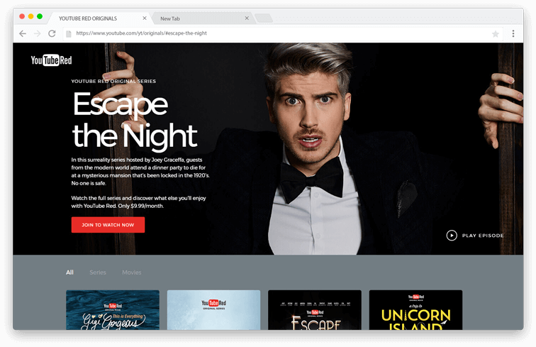 YouTube Originals Escape the Night header