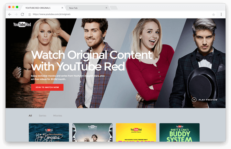 YouTube Originals Home page