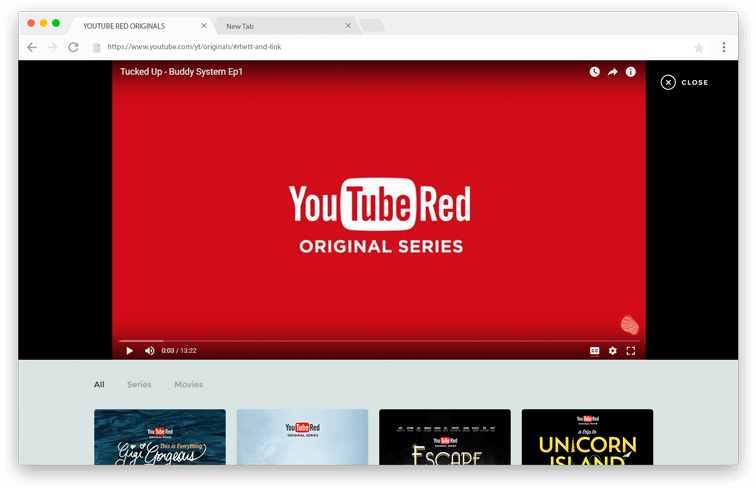 YouTube Originals video player