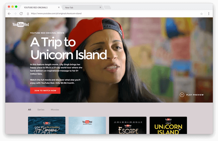 YouTube Originals Unicorn Island page